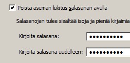 suojaus salasanan avulla